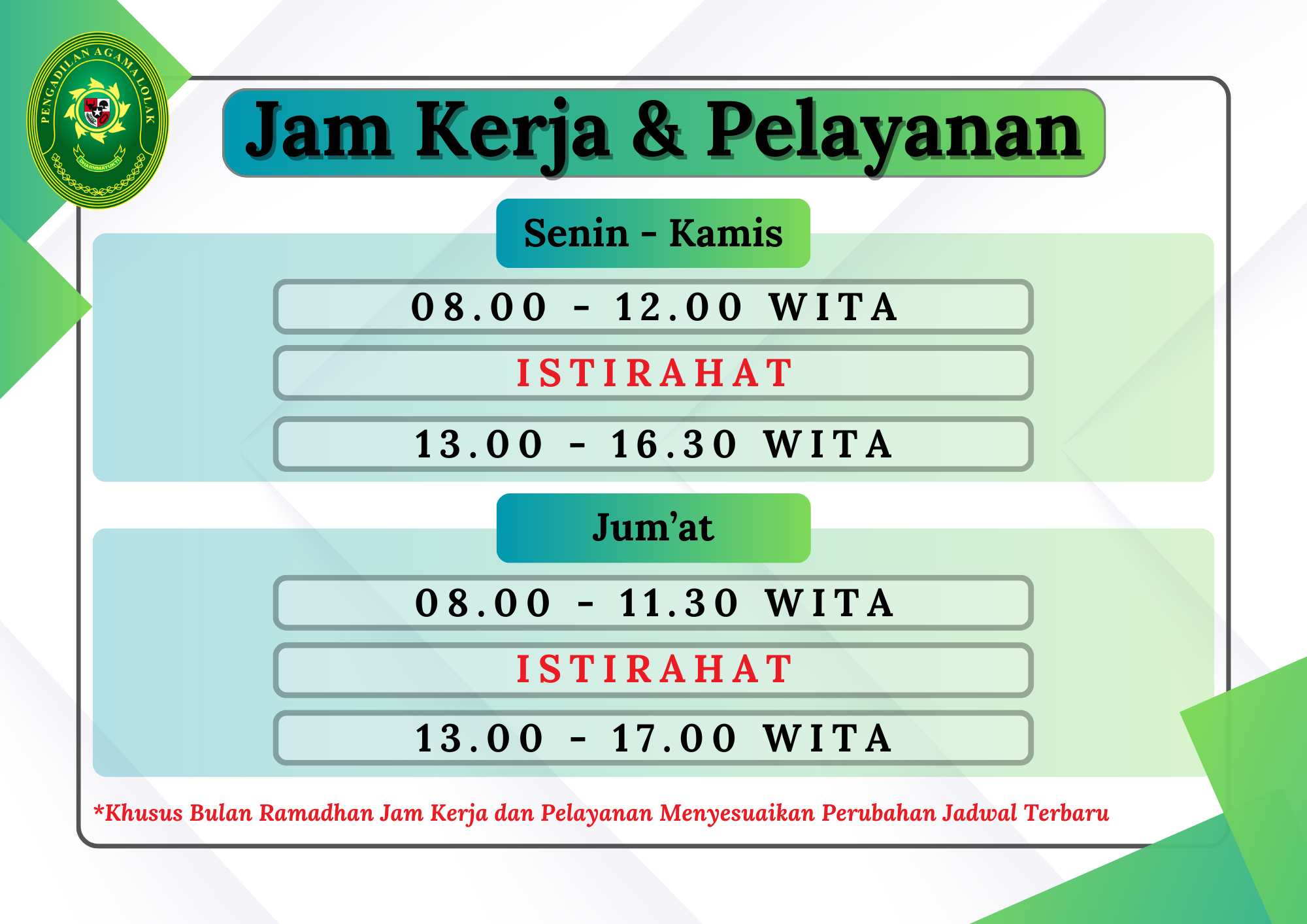 Jam Kerja & Pelayanan