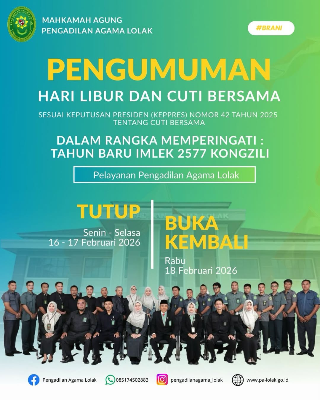 PENGUMUMAN LIBUR PELAYANAN Sehubungan dengan Hari Libur Nasional Tahun Baru Imlek 2577 Kongzil